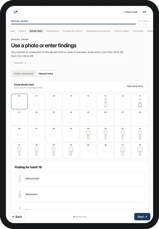 ProsthoBro on the iPad: the dental chart of a fictional teaching case